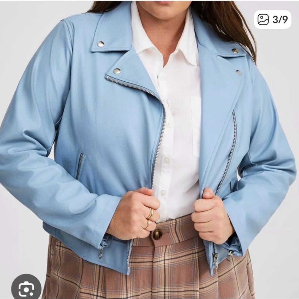 Women's Baby Blue Faux Leather Jacket